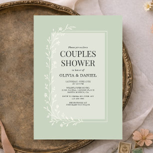 Convite Chuva de Casal Floral Botânico Verde Sálvia