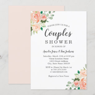 Convite Chuva de Casal Floral em Aquarela Rosa Claro