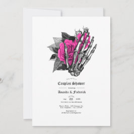 Convite Chuva de Casal Floral Gótico Rosa Quente e Azul Ma
