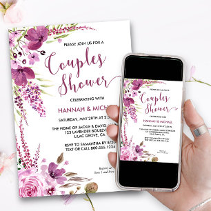 Convite Chuva de Casal Floral Lavanda e Lilases