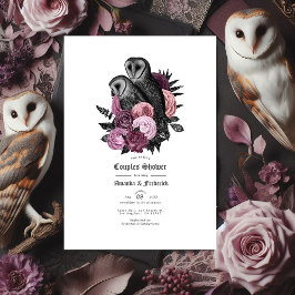 Convite Chuva de Casal Floral Vintage Rosa Mauve e Coruja 