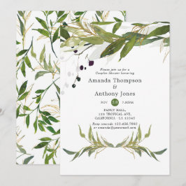 Convite Chuva de Casal Folhagem Aquarela