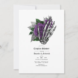 Convite Chuva de Casal Gótica de Crânio Floral Roxo