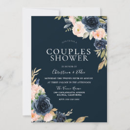 Convite Chuva de Casal Moderna Elegante Rosa e Azul-Marinh