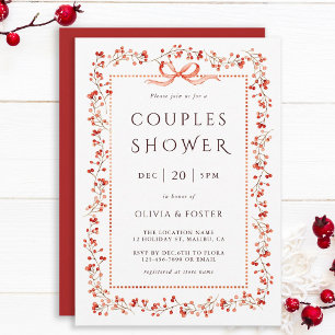 Convite Chuva de Casal Quadro de Fruto de Inverno Vermelho