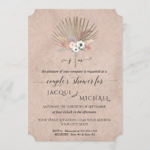 Convite Chuva de Casal Rosa Corado BOHO Floral Pampas
