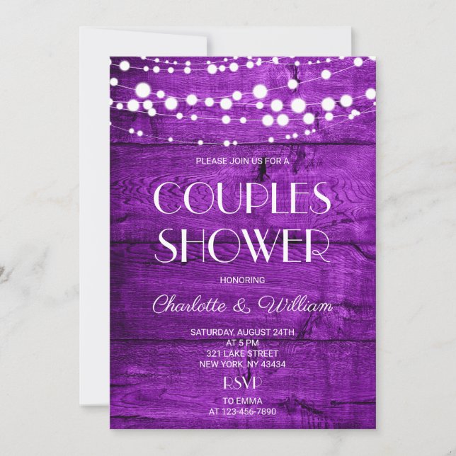 Convite Chuva de Casal Roxo Rústico (Frente)
