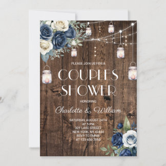 Convite Chuva de Casal Rústica com Rosas Azuis