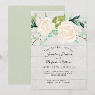 Convite Chuva de Casal Rustico Madeira Aquarela Rosas Marf