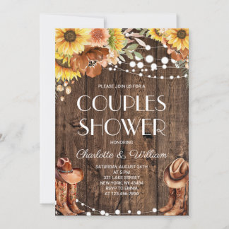 Convite Chuva de Casal Rústico Ocidental com Girassóis