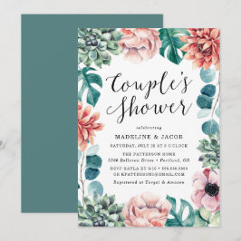 Convite Chuva de Casal Suculentas Boho Aquarela