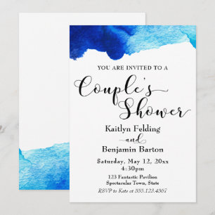 Convite Chuva de Casal Tipografia Preta Aquarela Azul