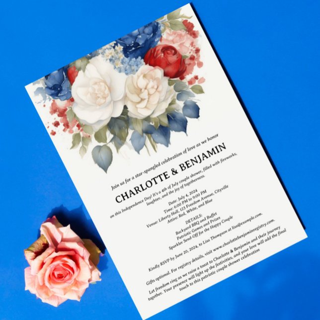 Convite Chuva de Casal Vermelho Branco e Azul 4 de Julho (Criador carregado)