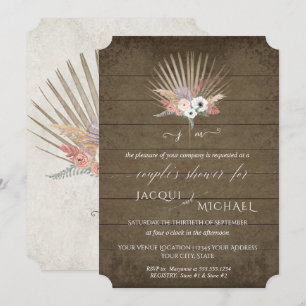 Convite Chuva de Casamento BOHO Floral Branco Palma Madeir