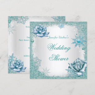 Convite Chuva de Casamento Brilho Azul Turquesa Rosas Bran