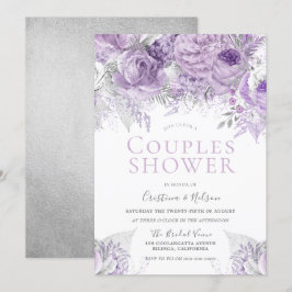 Convite Chuva de Casamento Casal floral Roxo Lavanda Prata