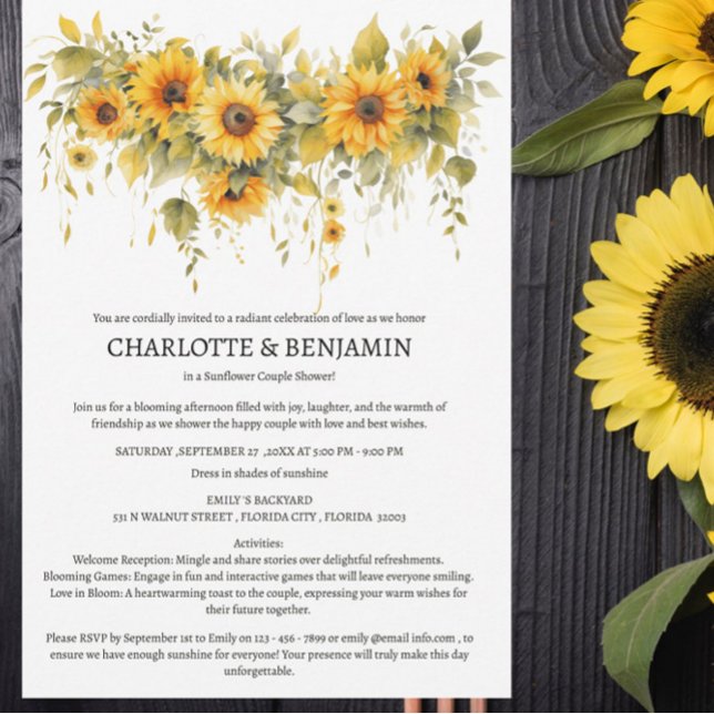 Convite Chuva de Casamento Casal Girassol Rústico (Criador carregado)