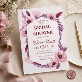Convite Chuva de Casamento com Flores em Aquarela Rosa e R