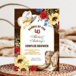 Convite Chuva de Casamento de Botas Rústicas com Rosa e Gi