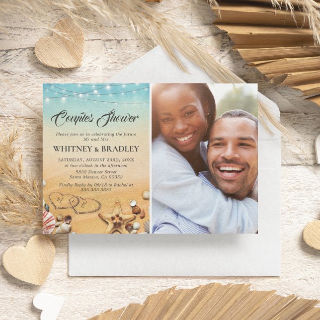 Convite Chuva de Casamento de Casais com Foto de Coração n (Criador carregado)