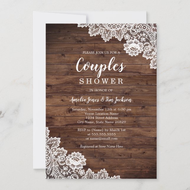 Convite Chuva de Casamento de Casais de Madeira Rústica (Frente)