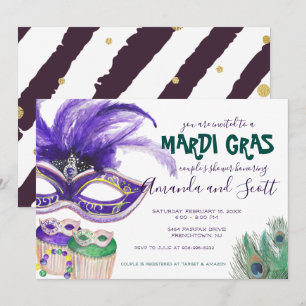 Convite Chuva de Casamento de Casal de Mardi Gras
