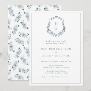 Convite Chuva de Casamento de Casal Floral Azul
