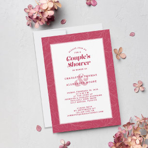 Convite Chuva de Casamento de Casal Magenta Vermelho Moder