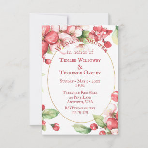 Convite Chuva de Casamento de Cerejas Vermelhas e Flores
