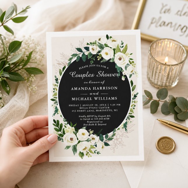 Convite Chuva de Casamento de Flores Brancas de Verdura (Criador carregado)