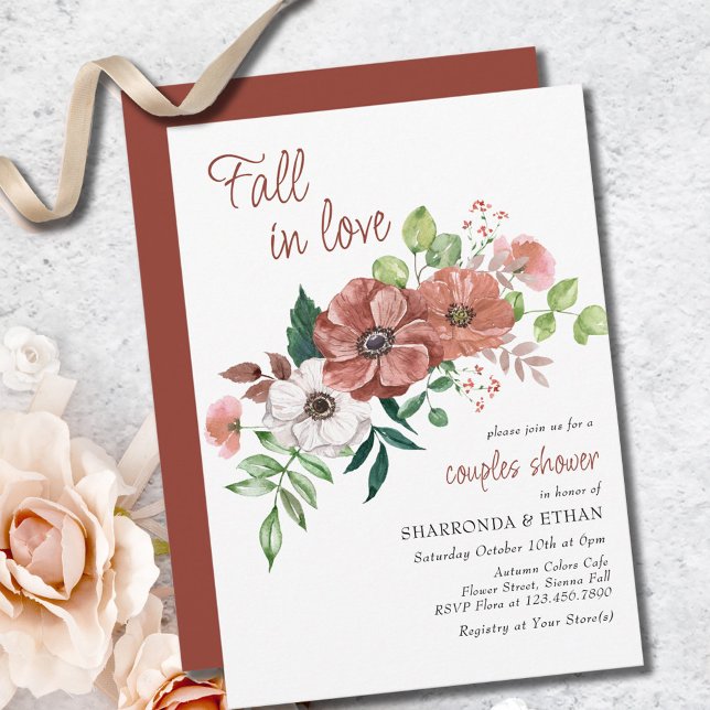 Convite Chuva de Casamento de Flores de Outono para Casais (Criador carregado)