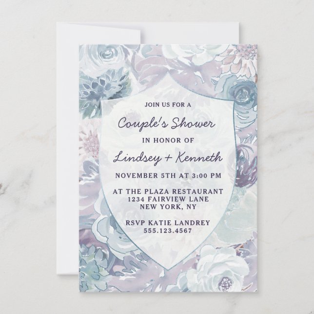 Convite Chuva de Casamento do Casal Vintage Crest Annabell (Frente)
