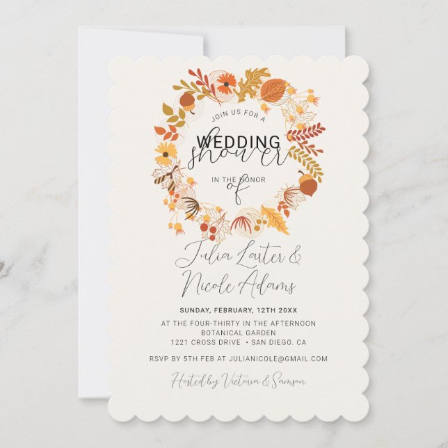 Convite Chuva de Casamento Floral Rústico Boho Outono (Frente)