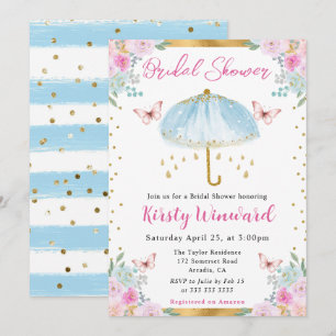 Convite Chuva de Casamento Guarda-Chuva Azul Primavera Aqu