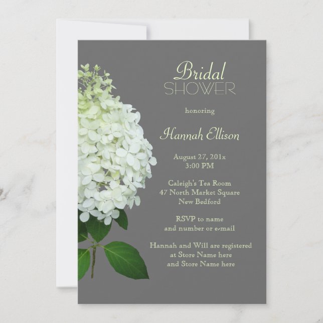 Convite Chuva de Casamento Hydrangea Cinza (Frente)