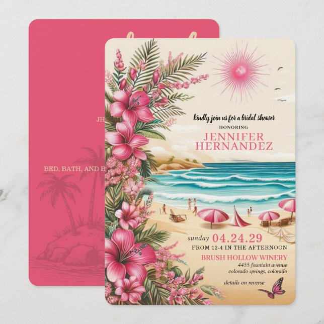 Convite Chuva de Casamento na Praia Rosa (Frente/Verso)