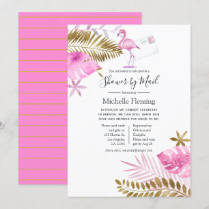 Convite Chuva de Casamento ou Chá de Bebê Flamingo Rosa e