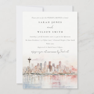 Convite Chuva de Casamento Paisagem Aquarela de Seattle Wa