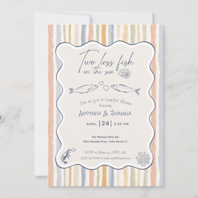 Convite Chuva de Casamento para Casal com Dois Peixes Meno (Frente)