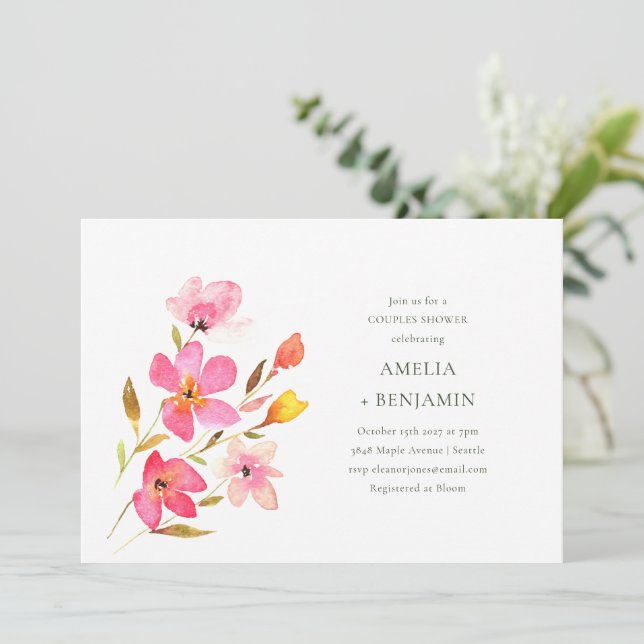 Convite Chuva de Casamento Personalizada com Flor Silvestr (Em pé/Frente)