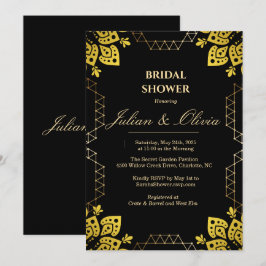 Convite Chuva de Casamento Real Luxuosa Preta e Dourada