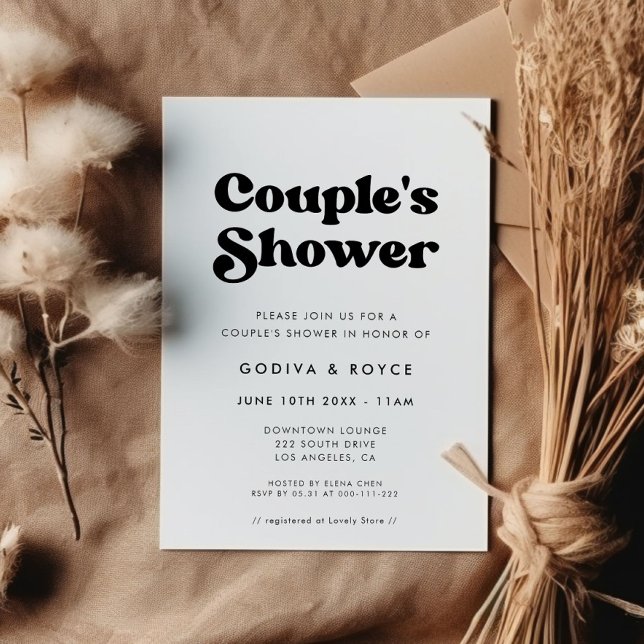 Convite Chuva de Casamento Retro com Estilo Preto e Branco (Criador carregado)