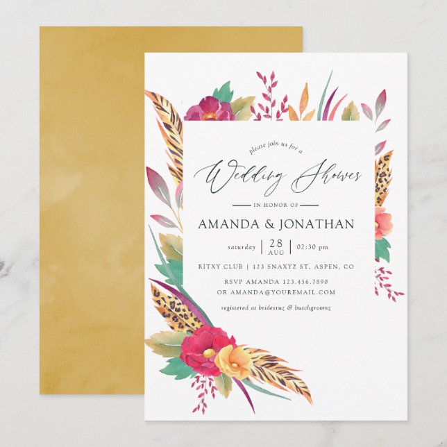 Convite Chuva de casamento safari em aquarela (Frente/Verso)