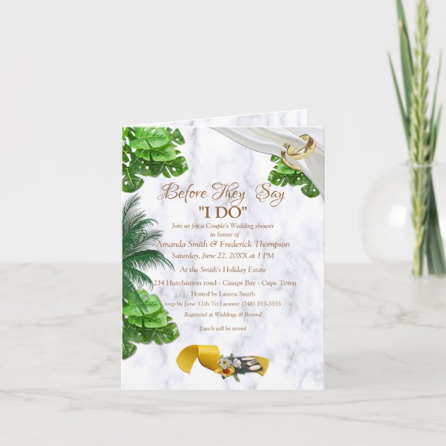 Convite Chuva de Casamento Tropical Romântico (Frente)