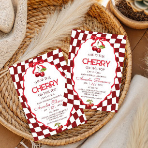 Convite Chuva de Cerejas Vermelhas no Chá de Bebê Retro