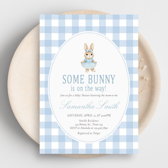 Convite Chuva de Coelhinhos Baby Shower (Gingham Little Bunny Baby Shower Invitation)