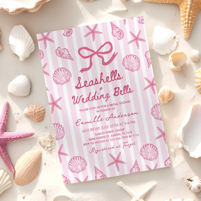 Convite Chuva de Conchas Rosadas e Sininhos de Casamento p (Criador carregado)