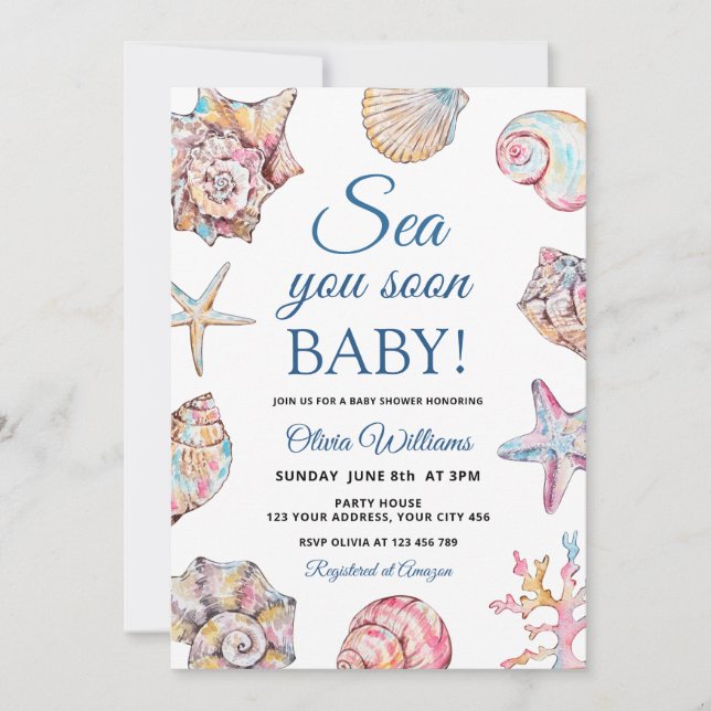 Convite Chuva de Conchinhas Baby Shower (Frente)
