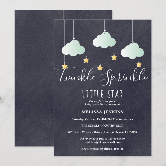 Convite Chuva de Confeitos Chalkboard para Baby Shower (Frente/Verso)