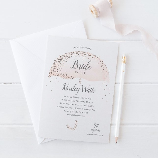 Convite Chuva de Confete Rosa Dourado Elegante para Chá de (Criador carregado)